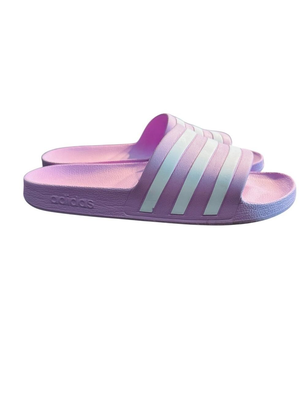 Adidas Adilette Aqua Slides Women’s Size 11 Pink White Stripes Comfort Sandals - Picture 3 of 9